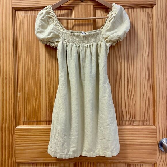 Abercrombie & Fitch Cream Linen Color Short Puff Sleeve Peasant Top Tunic XS - Picture 1 of 5